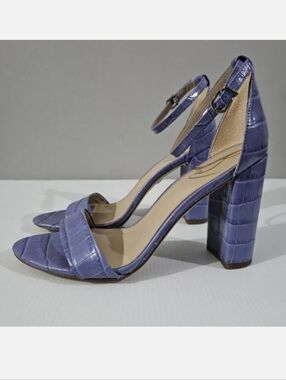 Sam Edelman Yaro Block Heel Sandal Womens 9.5 Purple Croc Embossed Leather NEW